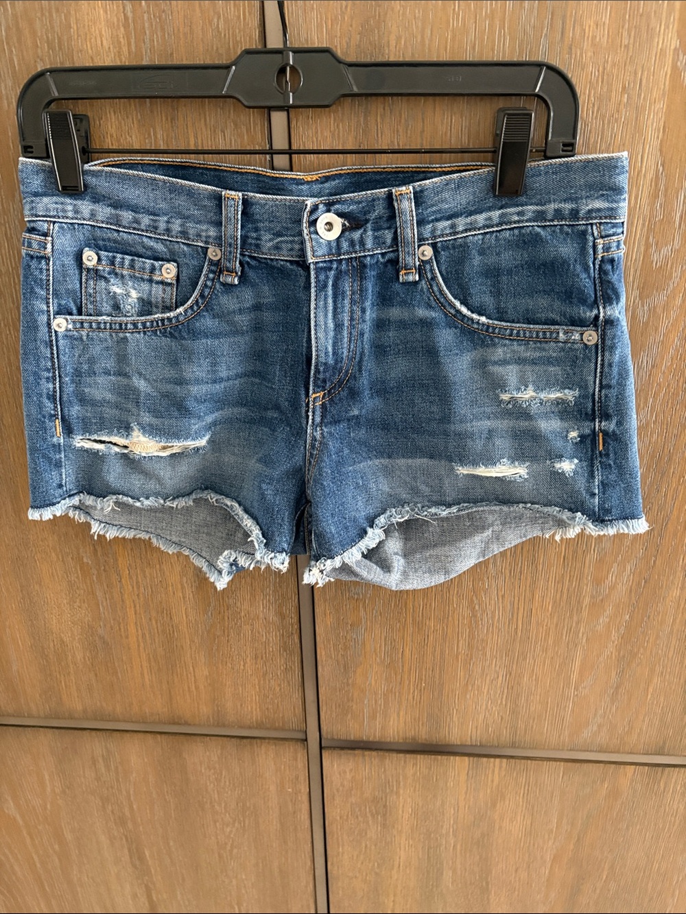 rag & bone distressed blue denim cutoff shorts